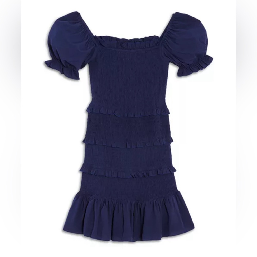 Navy Blue Ruffled Smocked Dress